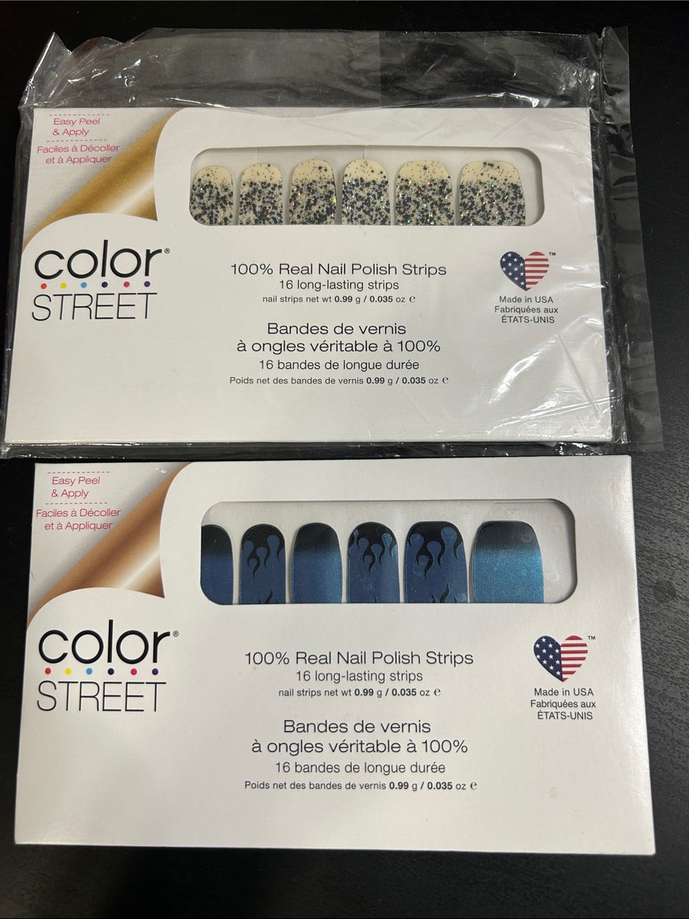 Color Street Blue Flame & Speckled White Nail Polish Strips